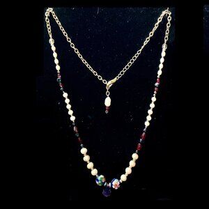 21” genuine freshwater pearl and Swaroski crystal necklace